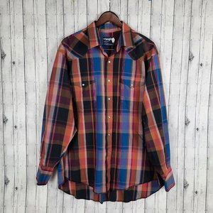 Vintage Wrangler Cowboy Cut Regular Fit Pearl Snap Shirt Men's 17.5 35 2XL USA